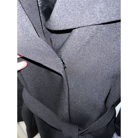 Tahari Coat Womens Large Riley Crepe Drape Neck Black Tie Belt Snap Close New - Picture 10 of 12